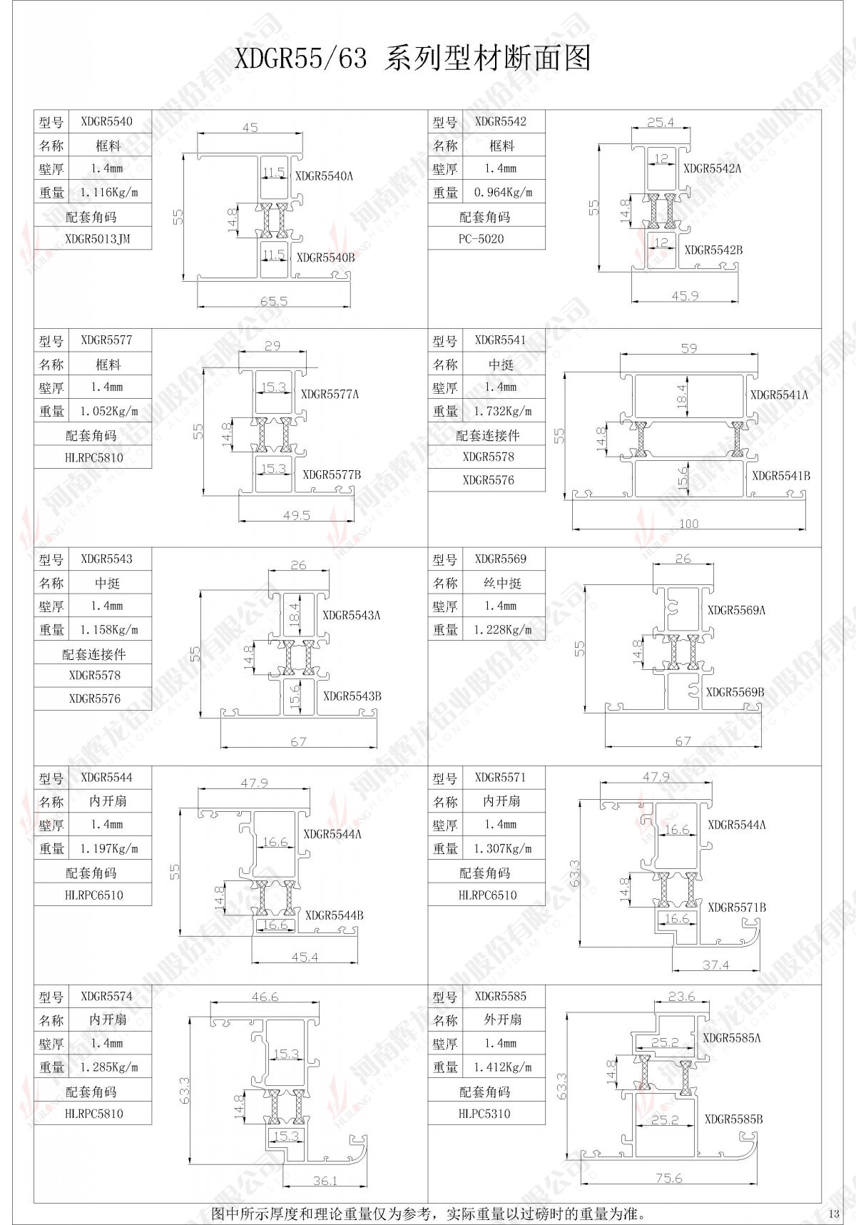 XDGR55/63系列型材斷面圖